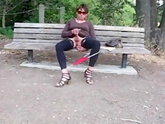 Lovely Sissy Strokes It On A Park Bench