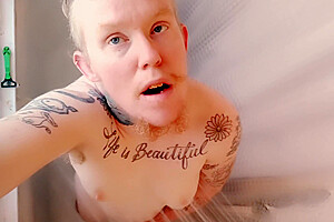 Trans Man Plays With His Erect Nipples Edging In Shower