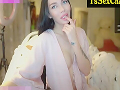 Petite Shemale Sweetie And Bodyart Jerks Her Penis On C