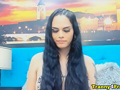 Beautifully bare-chested Shemale Faps Her Huge Cock