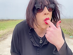 That Slut Emily Outdoors Cums In Pantyhose