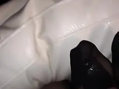 Stocking footjob ends with spunk flow