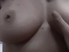 sexy dark haired cutie with firm marangos and hairless cunt gives him a bj and footjob