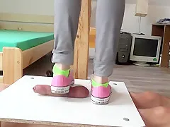 No Mercy Sneakers Cockcrushing. Jump Stomp Trample Full Weight On Cock Ball