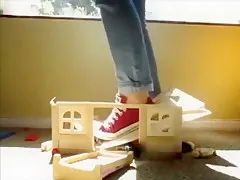 Step sisters crush dollhouse