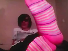 Goth Pink Socks and Bare Feet
