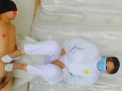 asian nurse cock trampling with shoejob and footjob