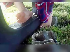 Candid Latina Toes At The Park