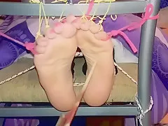 Tickling nightmare for tied ticklish feet in tickle chair (gagged tickled)