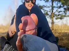 public footjob and socks job from beauty on in the Park. Close view