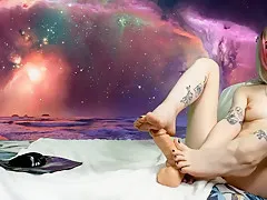 Space girl)) self foot suck, foot spit & dildo footjob