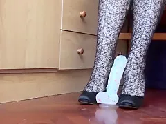 footjob training on my big dildo. heels on and off and verbal teasing