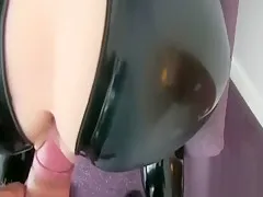 Qute hot teen 18+ model in latex catsuit gets a big cock into her small cunt