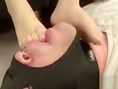 Femdom babe rubbing dudes dick