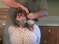 bbw granny bound on chair in kitchen