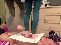 CBT Trample with two cruel ladies - (they destroy cockbox)