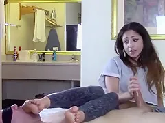 Feet worship femdom handjob