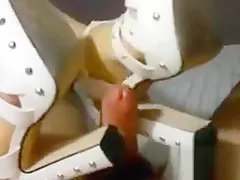 Footjob With Some White High Heels On