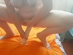 Sat on a big rubber Dildo and bdsm spanking on the ass