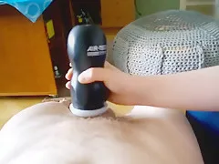 Tease with toy, footjob with cum and little torture in the end