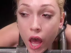 Blonde in extreme bondage flogged and fucked