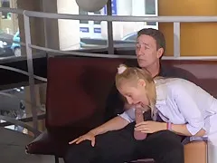 Czech slave lady sucking in public