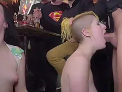 Mistress and slave fucking in public