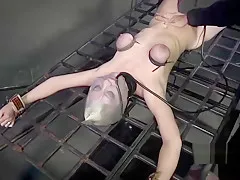 Submissive brunette chick is crucified for kinky breath play