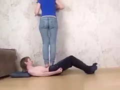 Trampling slim boy tall woman amazon chubby