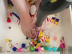 Vacuuming feet and rubbish