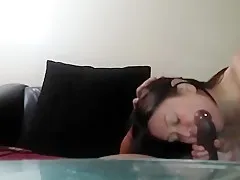 Blindfolded boyfriend gets dick sucked