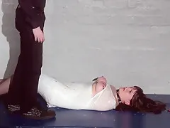 Amateur slave Louise plastic wrapped bondage and candlewax