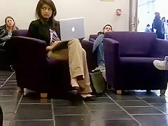Candid heelpopping and Shoeplat Feet at Library