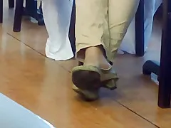 Candid Sexy Feet Shoeplay in Cafe