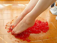 LEG & FOOT SHOW with JELLO + CUM + KNEE SOCKS