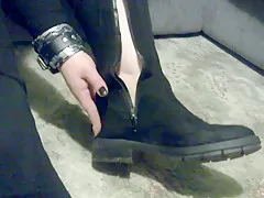 Elle Moon BBW Foot Fetish Knee High Black Suede Boots Black Blouse
