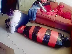 Mummified tight in pallet wrap escape challenge 3 with doxy feet torture