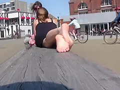 Candid Brunette Public Soles Feet