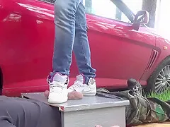 Very cruel full weight cock and ball crush in sneakers and socks
