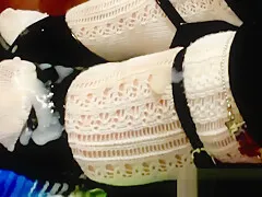 Cumshot on Clear Platform Heels with Crocheted Socks