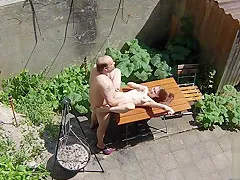 filming teen 18+ bitch fucking with old janitors on the terrace