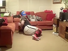 Footballer bound and gagged tight by woman if he doesnt escape he gets used