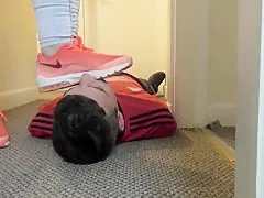sneaker crush pov, face trample, face stomping, face kicking, sweaty feet