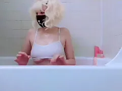 Cute kitten teen 18+ plays with herself in the bathtub