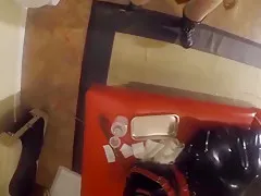 Mistress uses Sounding Rod to ruin sub's Orgasm while in a Latex Bodybag