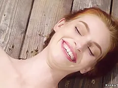 Bound slave is gagged with big dick