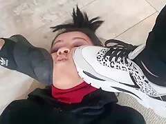 Lovely Brunette Is Showing Her Feet In Front Of The Camera