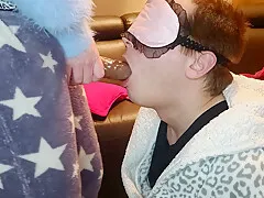 Femdom Chastity Slave Gags On Big Cock