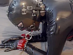 Miss Maskerade Latex Couple Play In Full Rubber. Miss Maskerade In Slave Bound And Gag By Master