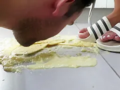 Enola Crushing A Banana With Adidas Adillete And Foot Feeding His Slave